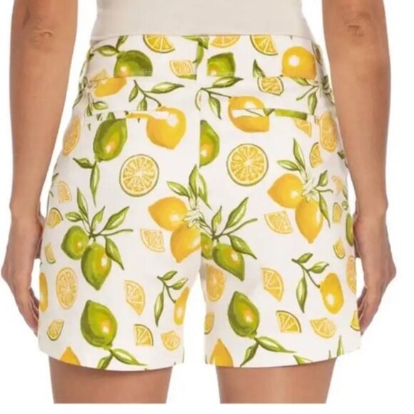 Isaac Mizrahi | Lemon & Lime Citrus Print Tailored White Shorts | Size 12 - Picture 2 of 12